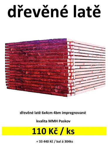 dřevěné latě 6/4 4m impregnované